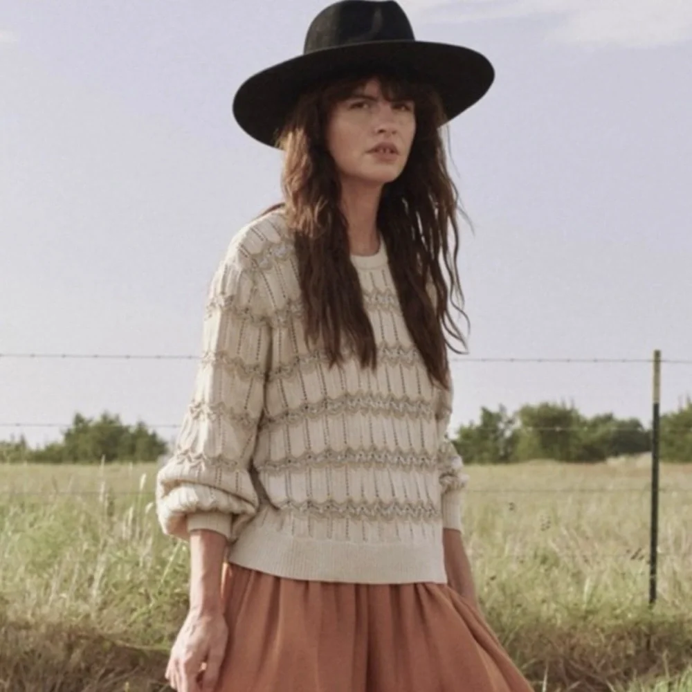 THE GREAT Beige Open Knit Metallic Sweater - Picture 8 of 8